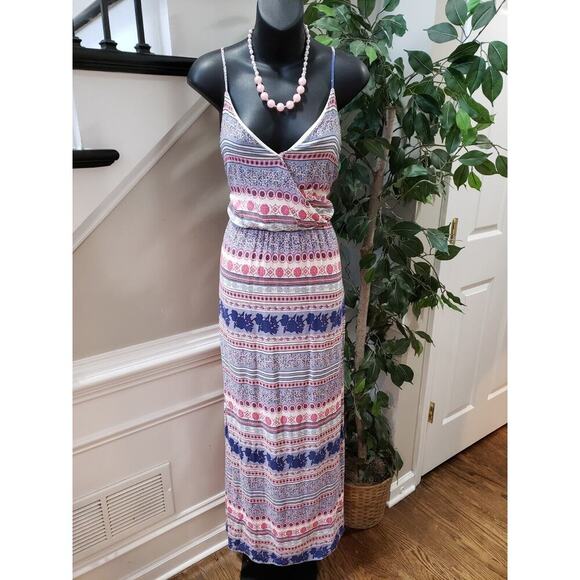 One Clothing Women's Multicolor 100% Rayon V-Neck Sleeveless Long Maxi Dress L - Picture 1 of 14